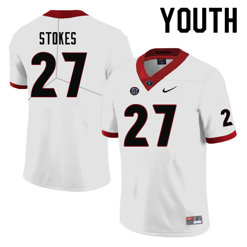 Youth #27 Eric Stokes Georgia Bulldogs College Football Jerseys-White
